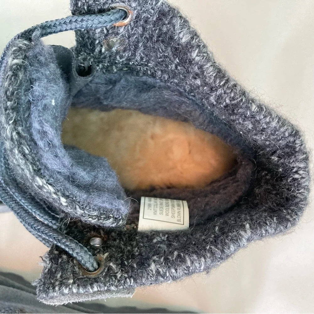 BearPaw Marie Suede Knit Gray Lace‎ Up Winter Ankle Boots Booties (Size 7)